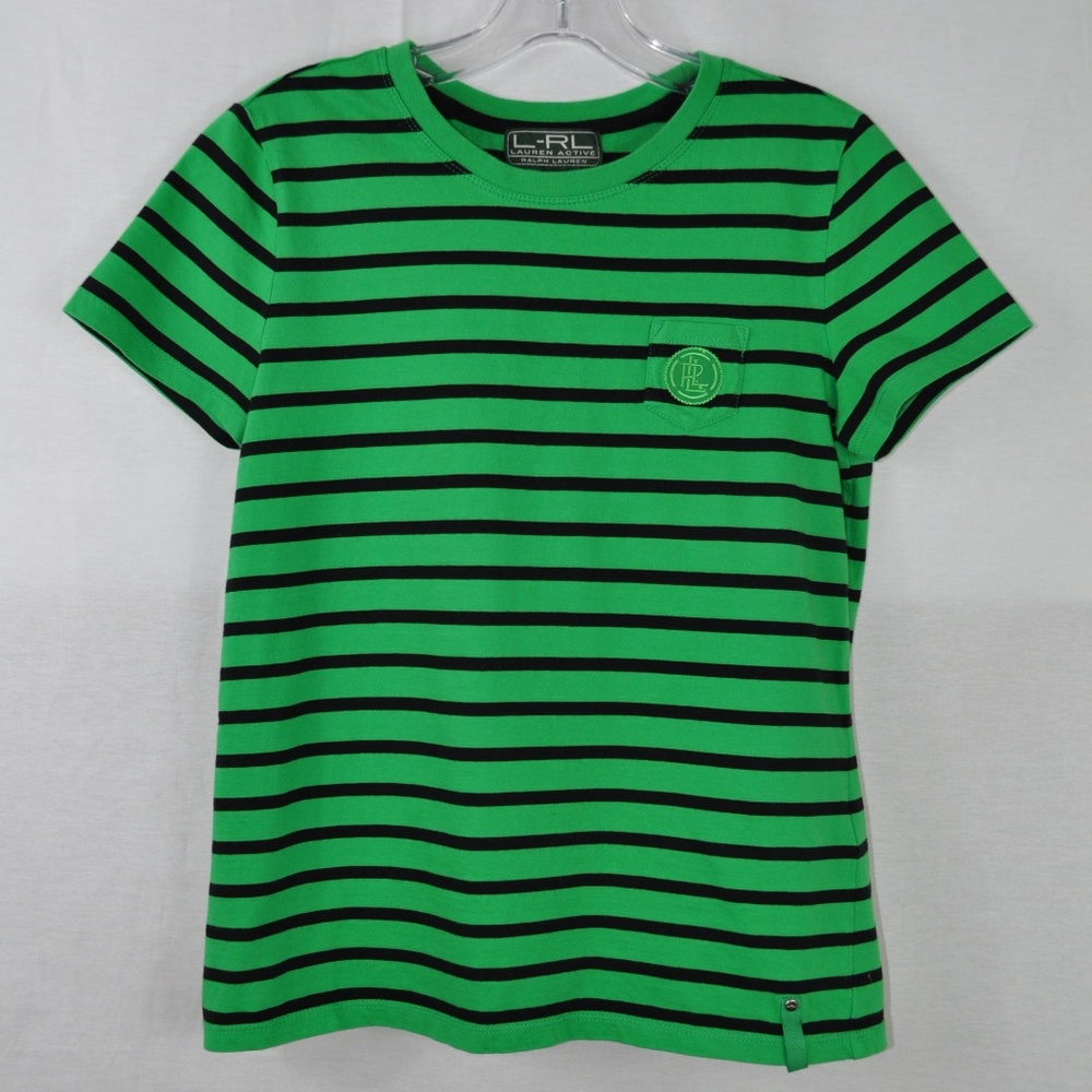 RALPH LAUREN Green Cotton Striped Tee Shirt Medium